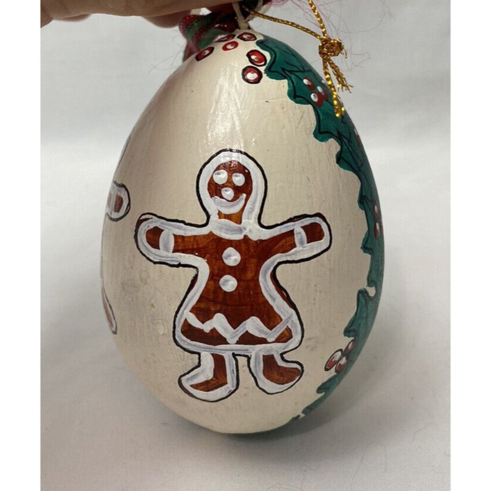 Christmas Goose egg ornament Folk Art Gingerbread Shepherd Signed Handmade - Picture 4 of 8